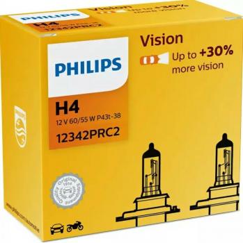 Philips Vison H4 12V Scheinwerferbirne 60/55W P43t Vision +30% 2er Set in Farbbo